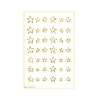Folha de estrelas douradas decorativas de diferentes tamanhos em fundo branco