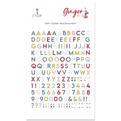 Folha de autocolantes em relevo com letras coloridas, números e símbolos