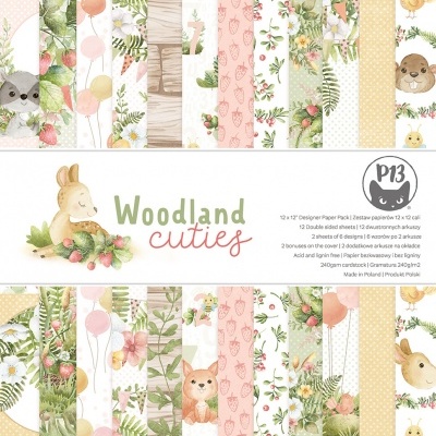 Papel decorativo Woodland Cuties com padrões de animais da floresta, flores e texturas coloridas