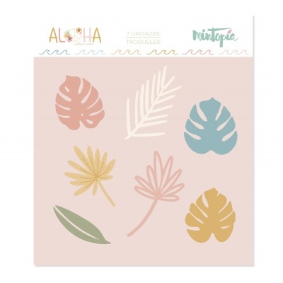 Conjunto de 7 troquelados de folhas coloridas em papel com embalagem ALOHA Mintopla