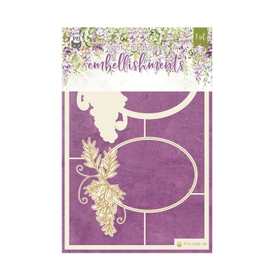 Embalagem de embellishments de chipboard decorativos com design roxo e dourado