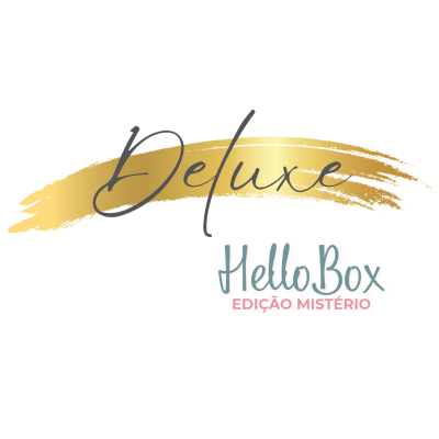Logotipo Deluxe Hello Box EDIÇÃO MISTÉRIO com fundo branco e traço dourado