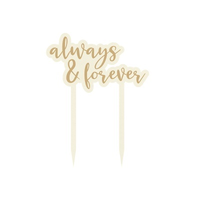 Decoração para bolo em acrílico com texto 'always & forever'