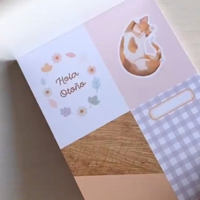 Produto com design gráfico de gatinho e texto Hola Otoño