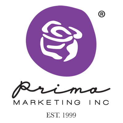 Logótipo prima com flor roxa e texto preto