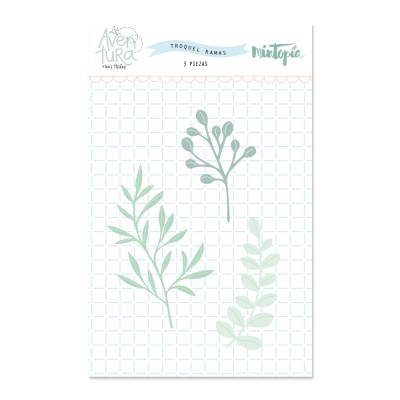 Conjunto de 3 troquel ramos em tons verdes com fundo quadriculado