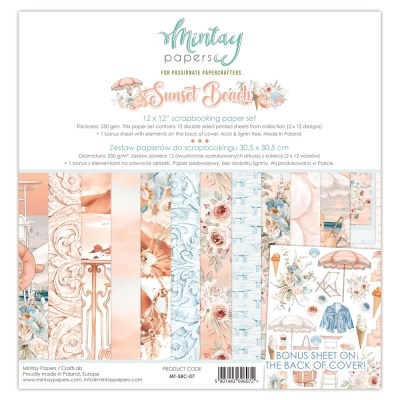 Conjunto de papel para scrapbook Mintiay Papers Sunset Beach com padrões marinhos e florais