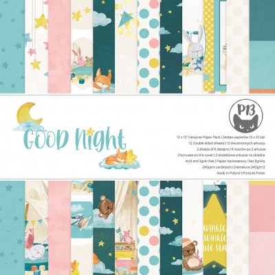 Papéis decorativos para scrapbook com padrões de estrelas, animais e textos em tons pastel.