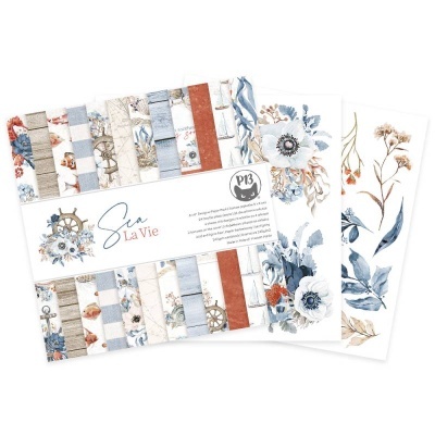 Papel decorativo com tema marítimo e floral em várias cores