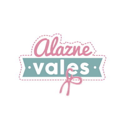 Logótipo Alazne vales com cores rosa e azul claro