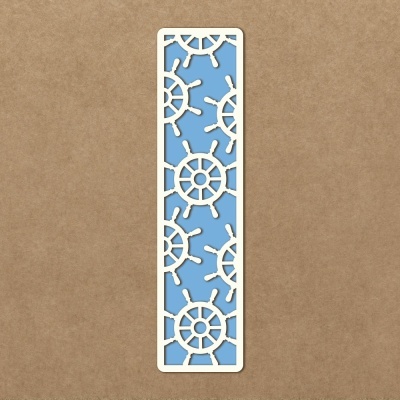 Marcador de página azul com padrão branco de leme de navio