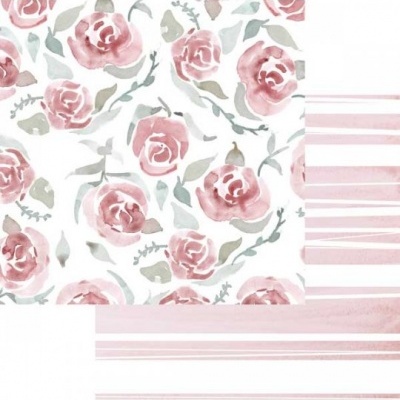 Papel de parede ou tecido com padrão floral e listras em rosa e branco