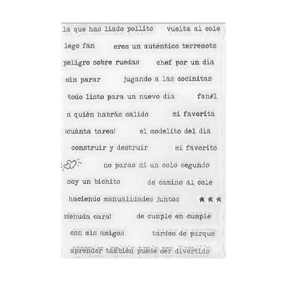 Folha com várias frases em espanhol escritas à mão em linhas paralelas