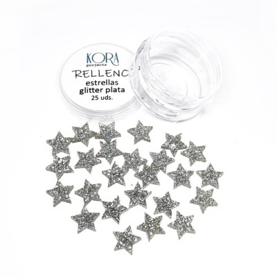 Pacote transparente com 25 estrelas pequenas prateadas com glitter