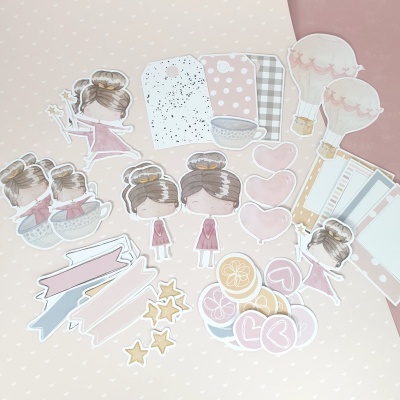 Autocolantes decorativos coloridos com vários desenhos e padrões em tons pastéis