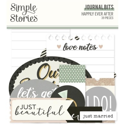 Conjunto 'Journal Bits' de papel decorativo em várias cores com textos românticos e padrões em tons neutros