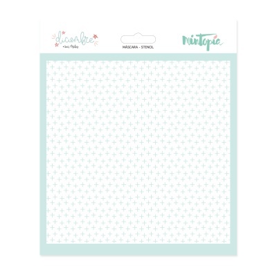 Máscara stencil Mintopía com padrão de cruzes azuis claras em fundo branco
