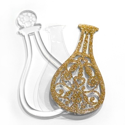 Molde de silicone para artesanato em forma de garrafa com decoração dourada