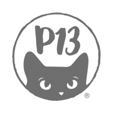 Logótipo circular com gato cinzento e texto P13