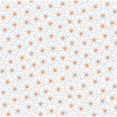 Papel de parede com padrão de flores margueritas em branco e centros laranja
