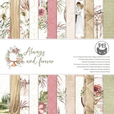 Pack de papel decorativo P13 Always and forever com padrões florais, madeira, figuras e rosa