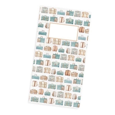 Capa para agenda ou caderno com padrão de malas e mochilas coloridas