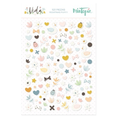 Pacote de autocolantes Puffy coloridos variados com temas de natureza e formas suaves