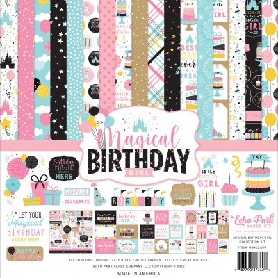 Papéis decorativos para festa de aniversário com temas mágicos e cores variadas