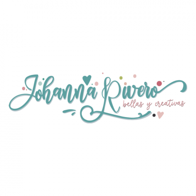 Logótipo com texto 'Johanna Rivero bellas y creativas' e decorações coloridas