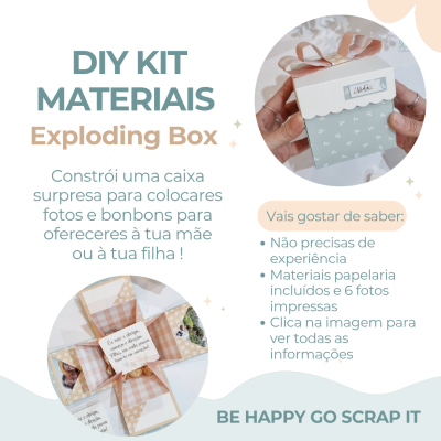 Kit DIY para caixa surpresa Exploding Box em tons pastel com padrões florais e fita cor-de-rosa