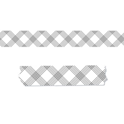 Fita decorativa branca com padrão geométrico preto