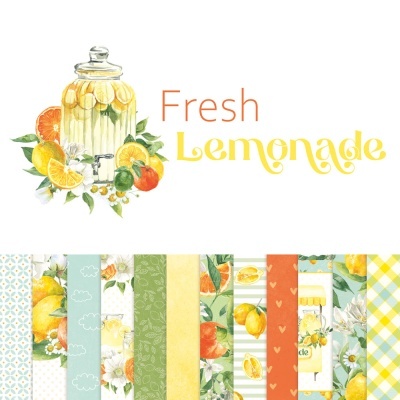 Jarro de limonada e padrões decorativos coloridos com frutas cítricas