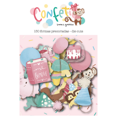 Formas precortadas de papel decorativas coloridas em tema de festa