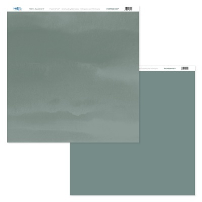 Papel branco texturizado cinza esverdeado com etiqueta no topo