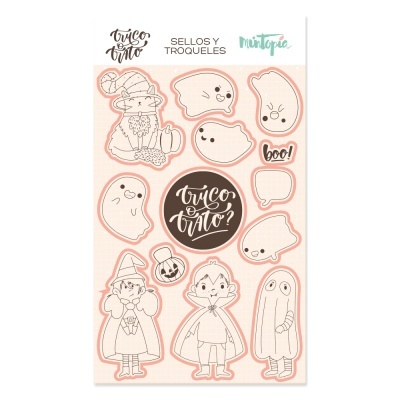 Conjunto de selos e troqueles com personagens e fantasmas de Halloween