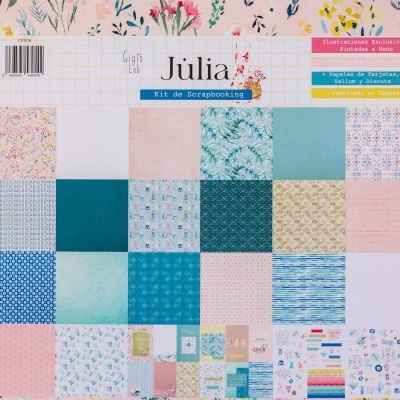 Kit de Scrapbooking Júlia com papéis decorativos e padrões variados