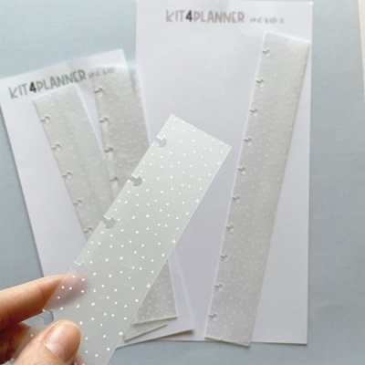 Réguas transparentes com pontos brancos e furações, embaladas em papel KIT4PLANNER