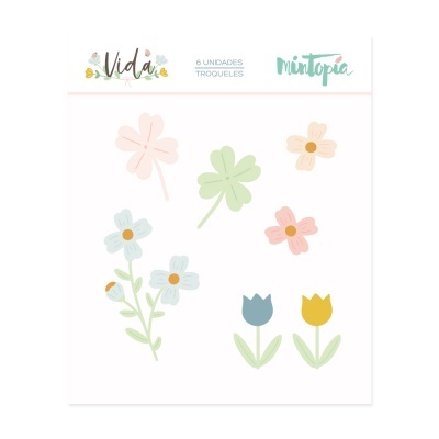 Pacote de troqueles com formas de flores e folhas em cores pastel