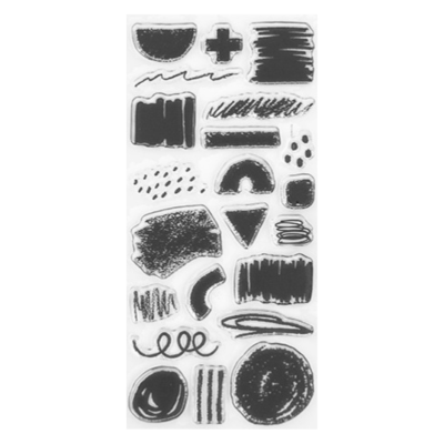 Adesivos de formas abstratas pretas em fundo branco