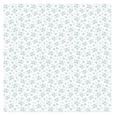 tecido branco com padrão floral azul e verde