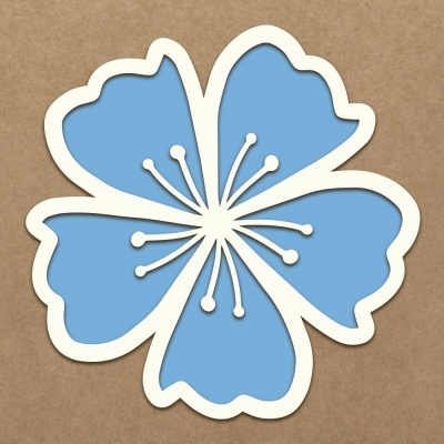 Flor azul com contorno branco sobre fundo castanho