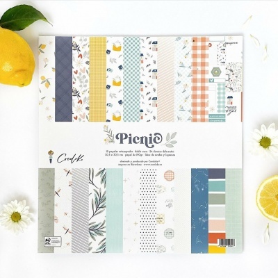 Conjunto de papéis decorativos para scrapbooking 'Picnic' com vários padrões coloridos