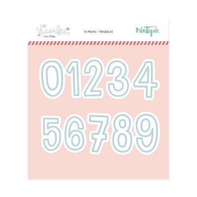 Conjunto de números 0-9 em azul claro com contorno branco em fundo rosa