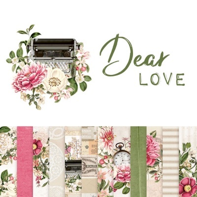 Máquina de escrever vintage com flores e padrões florais em papel decorativo