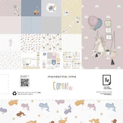 Papéis decorativos paper pad Cornie Mandarina Lima com padrões diversos para scrapbook