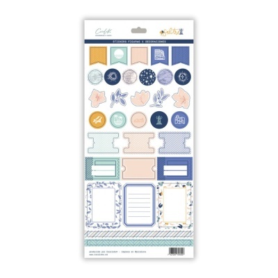 Pacote de autocolantes decorativos coloridos com formas variadas e texto