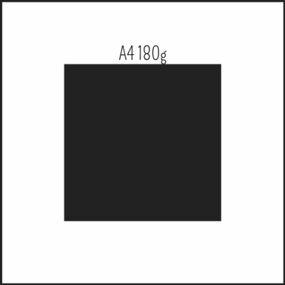 Quadrado preto com texto A4 180g em fundo branco