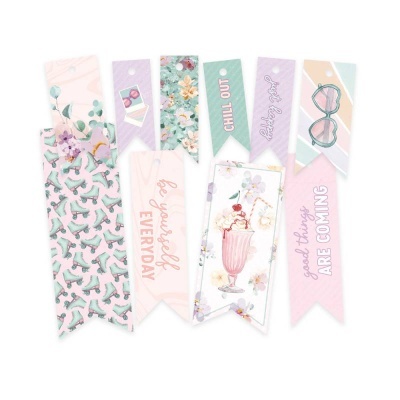 Marcadores de páginas coloridos com frases e desenhos em tons pastel