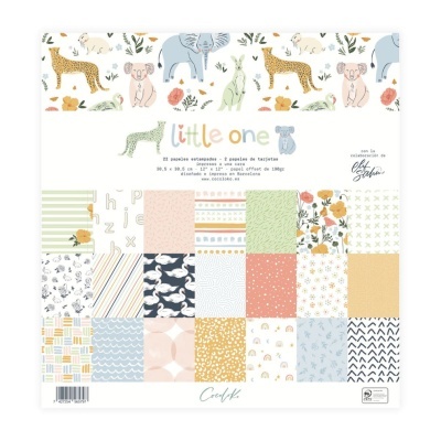 Papel decorativo para scrapbooking com padrões coloridos e animais