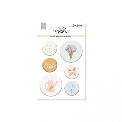Conjunto de seis adesivos redondos decorativos em cartão branco
